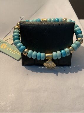 Spartina 449 Turquoise and Gold Shell Charm Stretch Bracelet